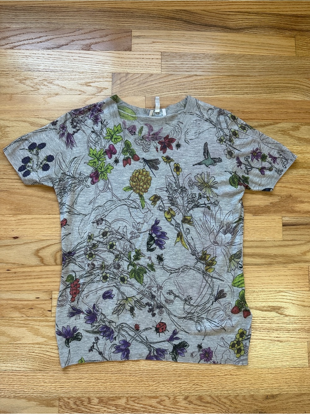 Escada Sport Womens Floral Print Knit Cotton Short Sleeve T-Shirt Gray M